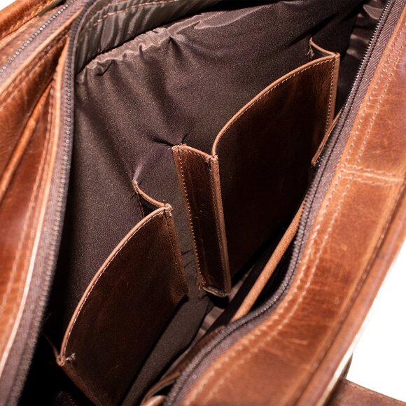 Genuine Leather Laptop Bag, Satchel Bag, Brown - Picture 11 of 16